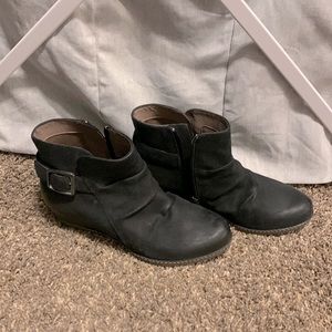 Dansko wedge booties black leather